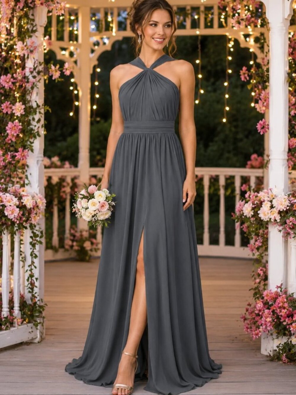 Bill Levkoff Gray Bridesmaid Gown Sz 10 NWT Floor Length Dress Sample Hem Detail
